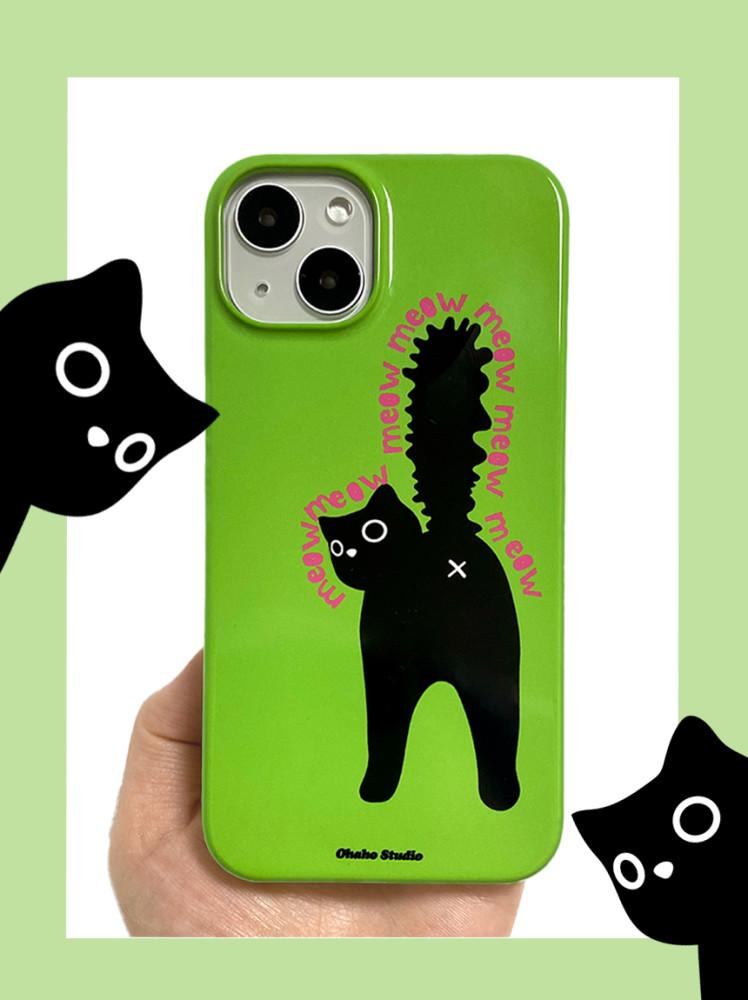 meow case 고양이 유광하드 케이스 (green color)  [오하호 스튜디오]
