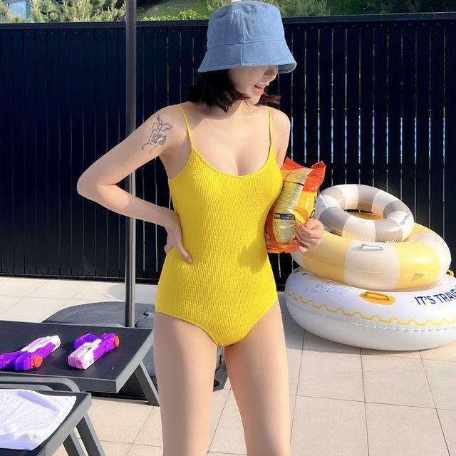 (2color) 썸머 크로플 포인트 링클 비비드 모노키니 휴양지 스윔웨어 수영복