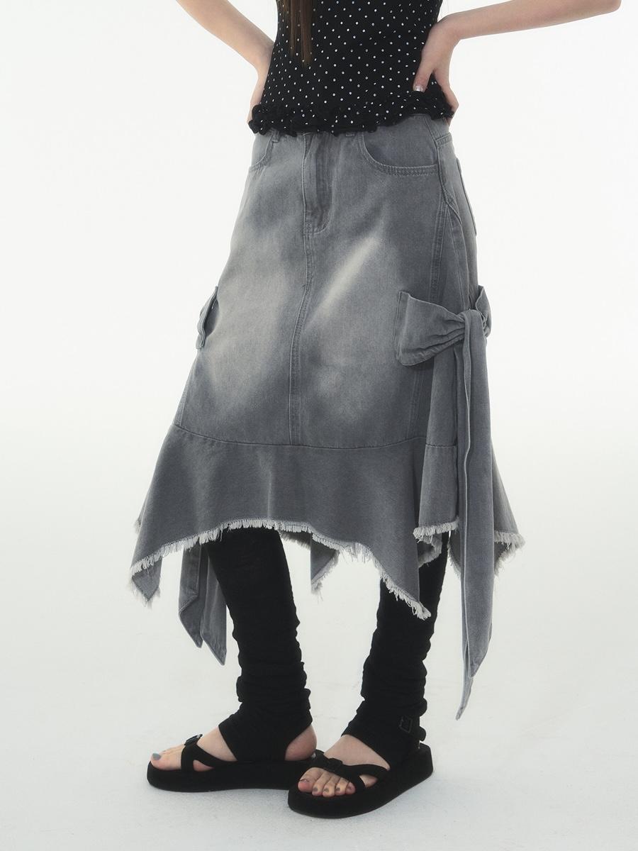 TWODAYSOFF Ash Ribbon Irregular Denim Skirt