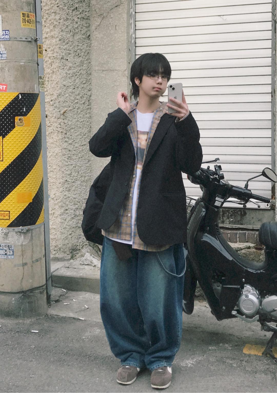 TWO BUTTON BLAZER JK (BLACK / GRAY)