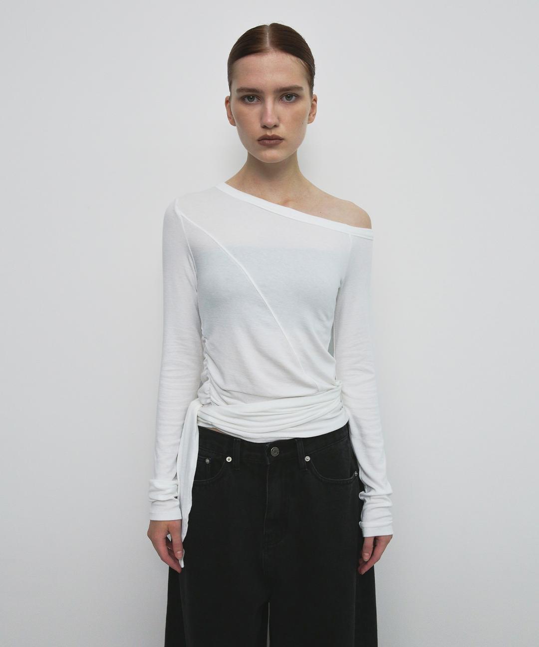 ONE SHOULDER UNBALANCED STRAP T-SHIRT_IVORY