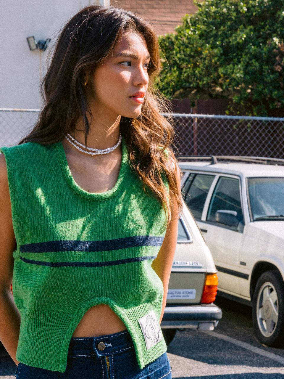 [LINE] Cut Out Line Knit Vest (3colors)