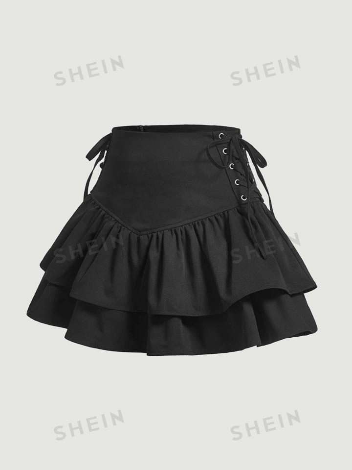 SHEIN MOD 사이드 스트랩 프릴 옷단 스커트