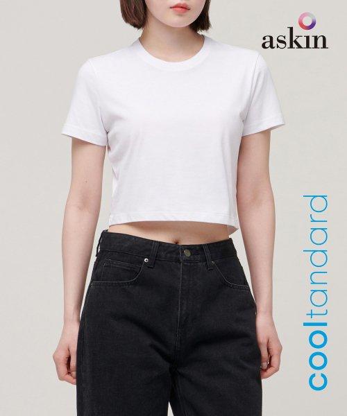 [쿨탠다드] 우먼즈 크루 넥 크롭 반팔 티셔츠 [화이트]
