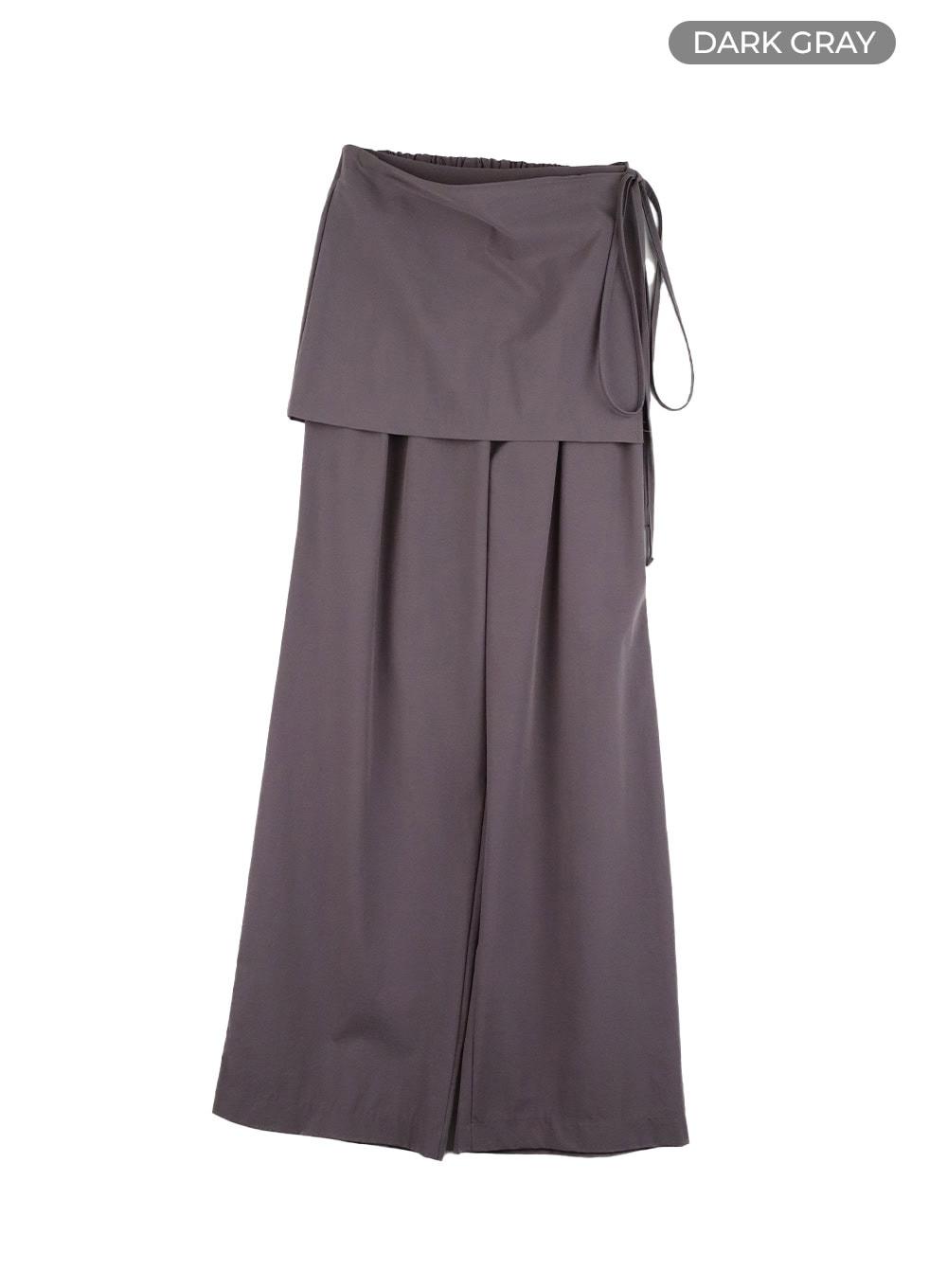Cotton Wrap Skirt Wide Pants CY403 - Dark gray / S/M