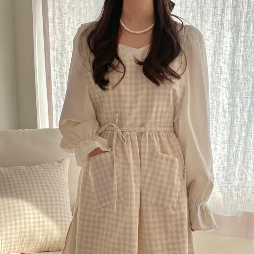 아미앙스 원피스 앞치마 카페 예쁜 셔링 바리스타 어린이집 에이프런