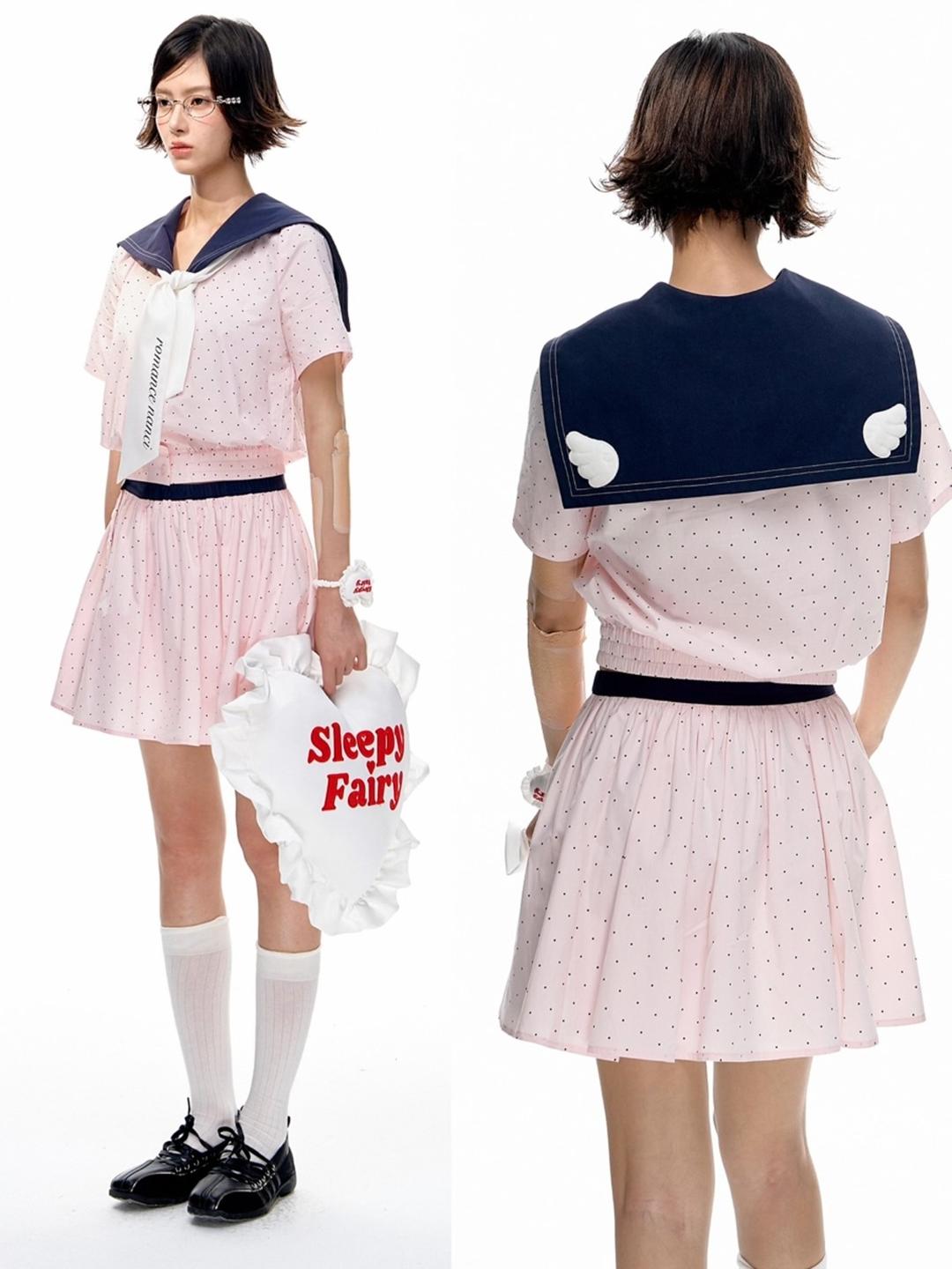 Romance Nanci Pink Dot Angel Sailor Shirt & Flare Miniskirt