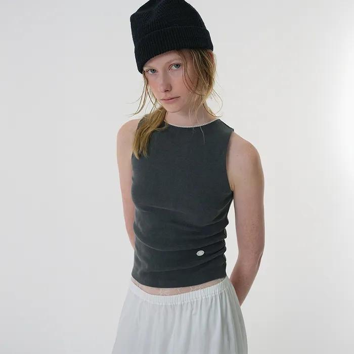 LACE PIGMENT DYEING TOP_CHARCOAL BLACK