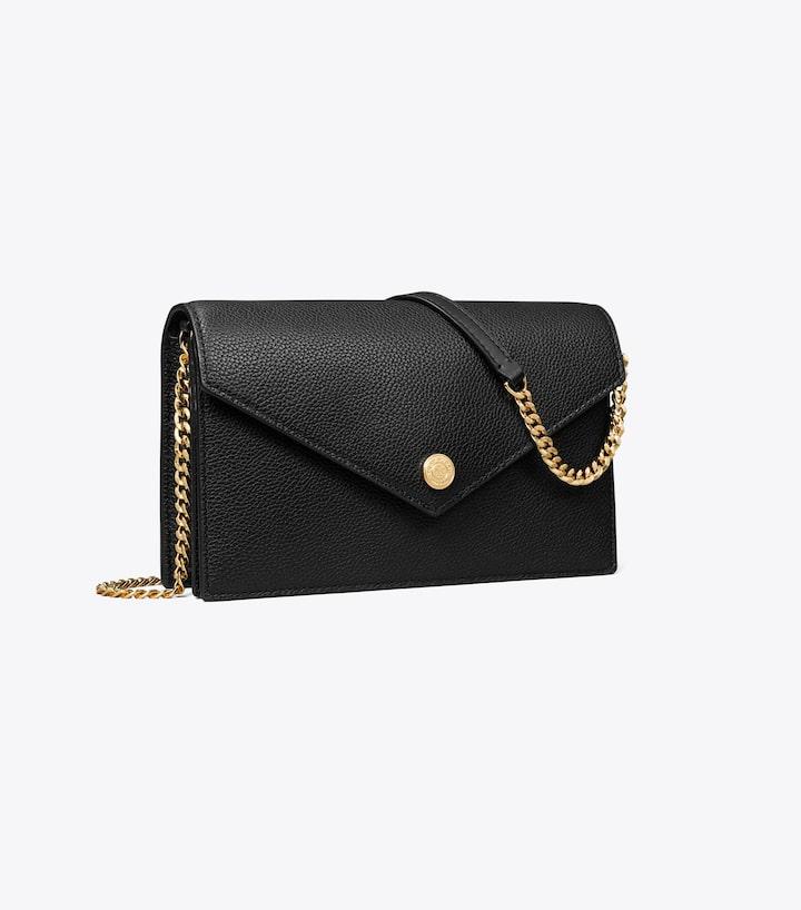 T Monogram Pebble Envelope Wallet - Black