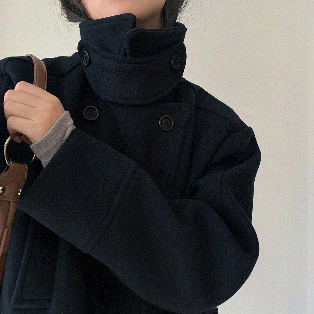 [추천] 어바웃 더블 카라 단추 울 숏코트 하프코트 자켓 - ct