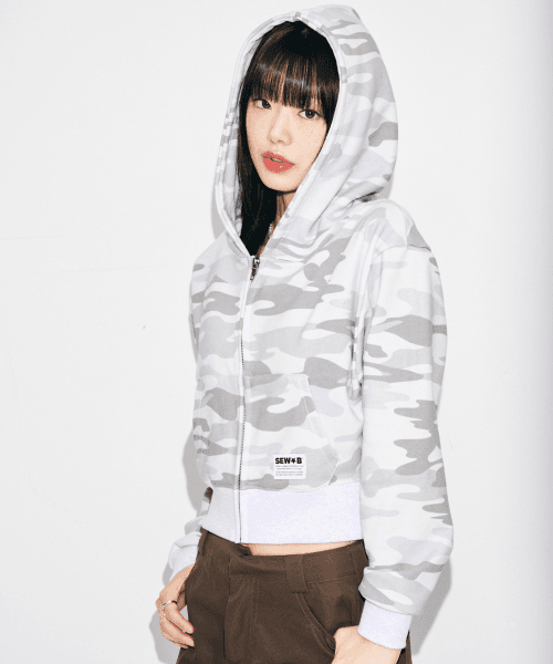 Camo Hood Zipup-White Camo
