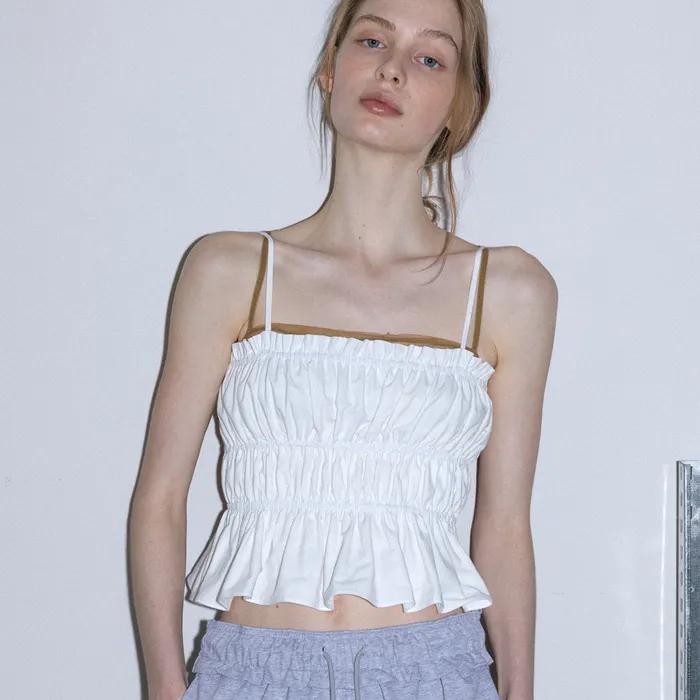 SHIRRING BACKLESS SLEEVELESS TOP, WHITE
