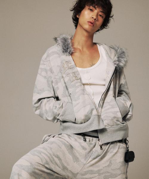 Ryx Jacquard Camo Hoodie Zip-Up_[Gray]