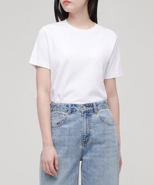 우먼즈 베이식 크루 넥 반팔 티셔츠 [화이트]