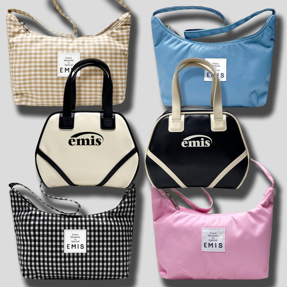 EMIS 이미스 23SS 체크 레더 숄더 에코백 호보백 가방(블랙/아이보리/화이트)