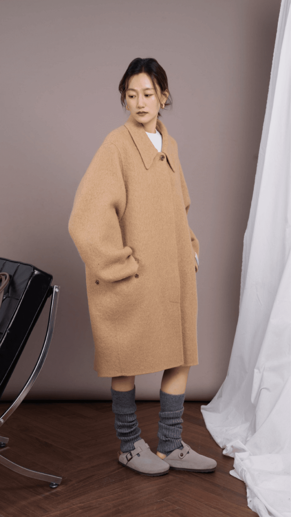 1+1 EVENT DRESSIA 프리미엄 수리 알파카 블렌드 코쿤 울 롱 코트