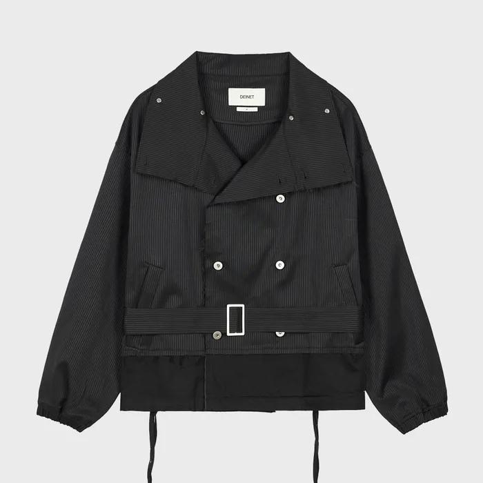 STRIPE SHORT TRENCH JACKET IN BLACK