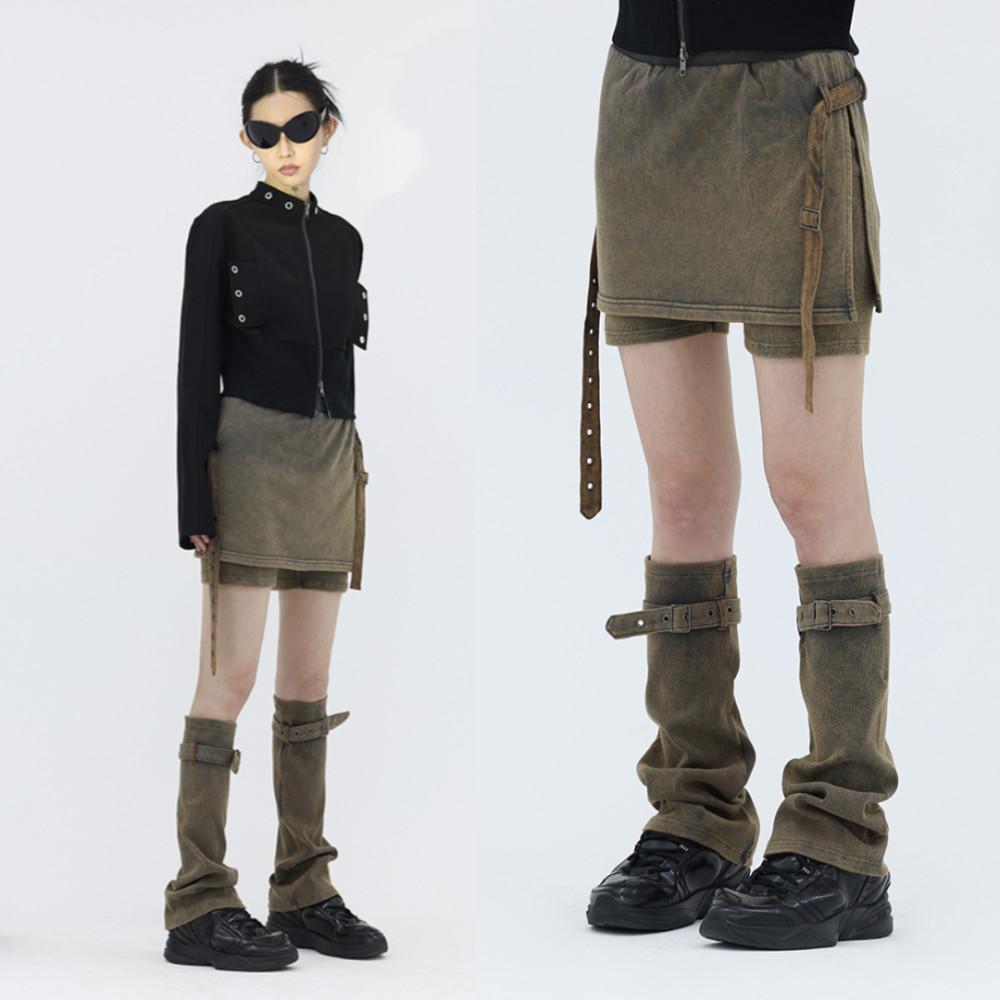 MYFUZZYKON 메이야퍼지콘 코튼 스커트 하이웨이스트 치마 바지 레그워머 세트