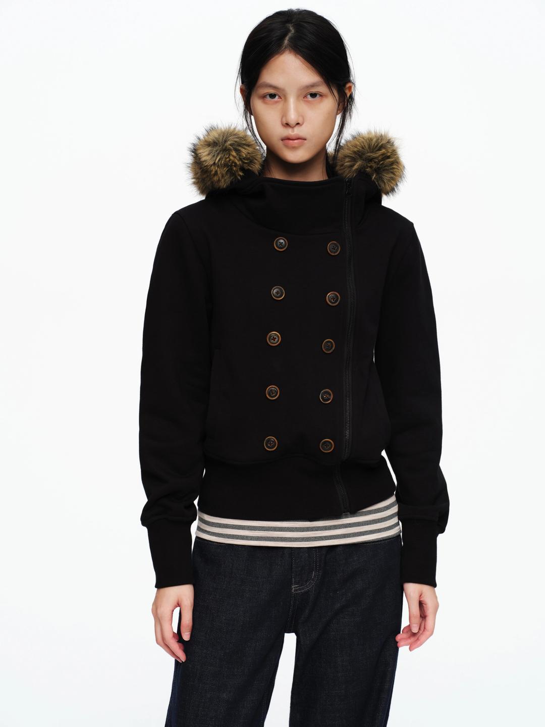 oinimi Black Short Fur Hoodie