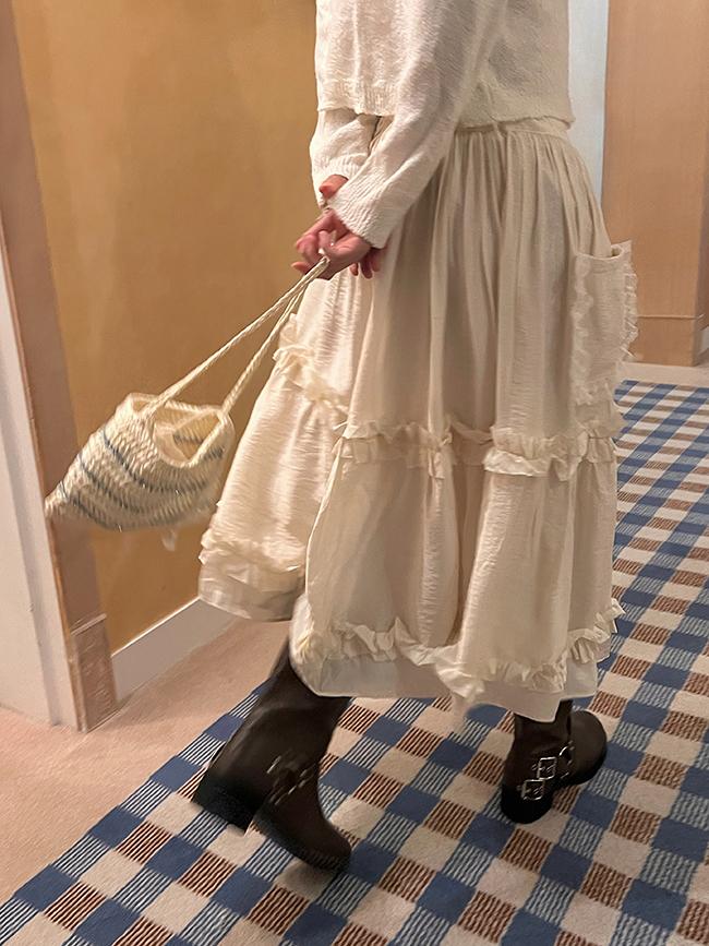 [무료배송] with 레이스 플레어 밴딩 롱스커트-sk