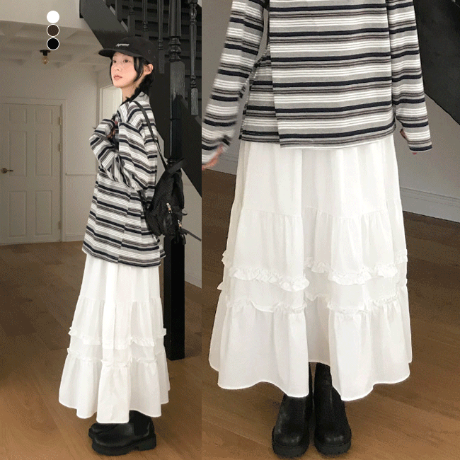 [속치마o/러블리🤍] 핀터프릴밴딩캉캉롱스커트 (3color)