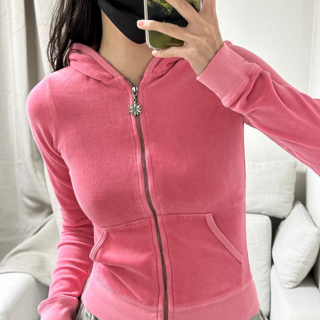 쥬시꾸뛰르 Y2K 벨벳 핑크 후드집업 | 후루츠패밀리