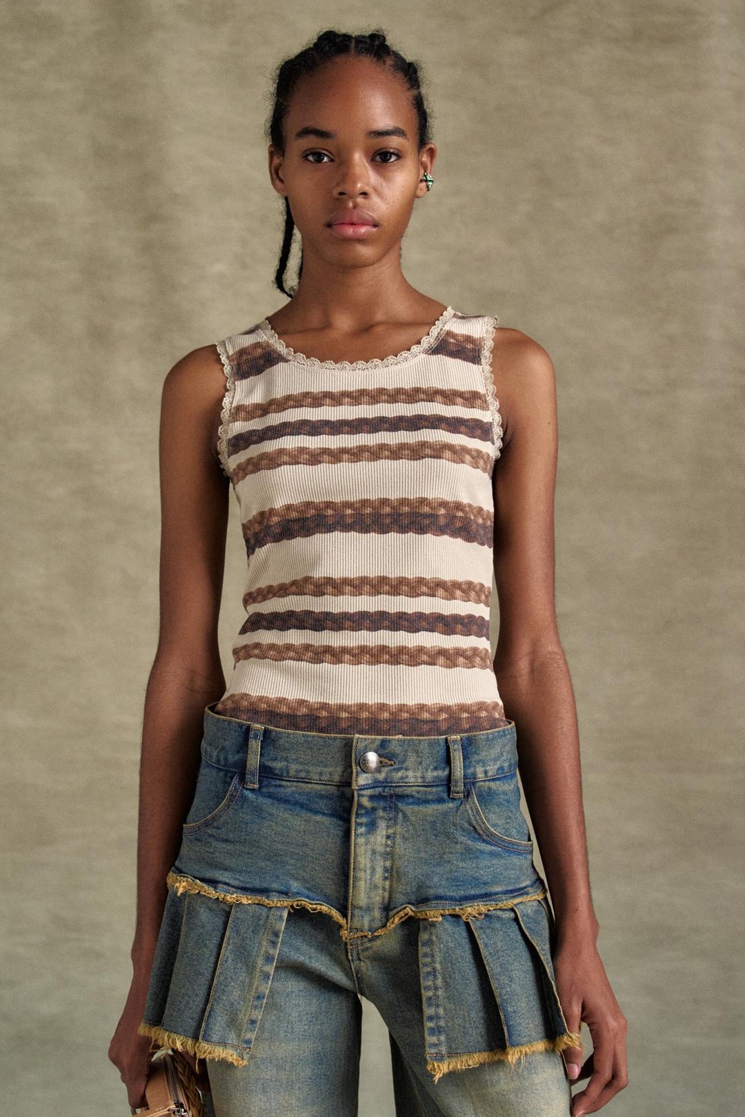 HAIR BRAID STRIPE TANK TOP atb1263w(BEIGE)