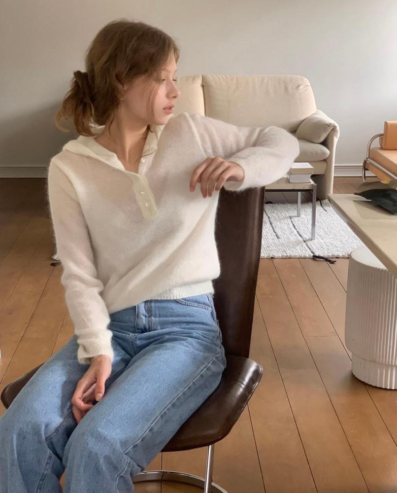 riette 리에뜨 멜로우 후드 니트 키드모헤어 울 데일리 니트웨어(2color)