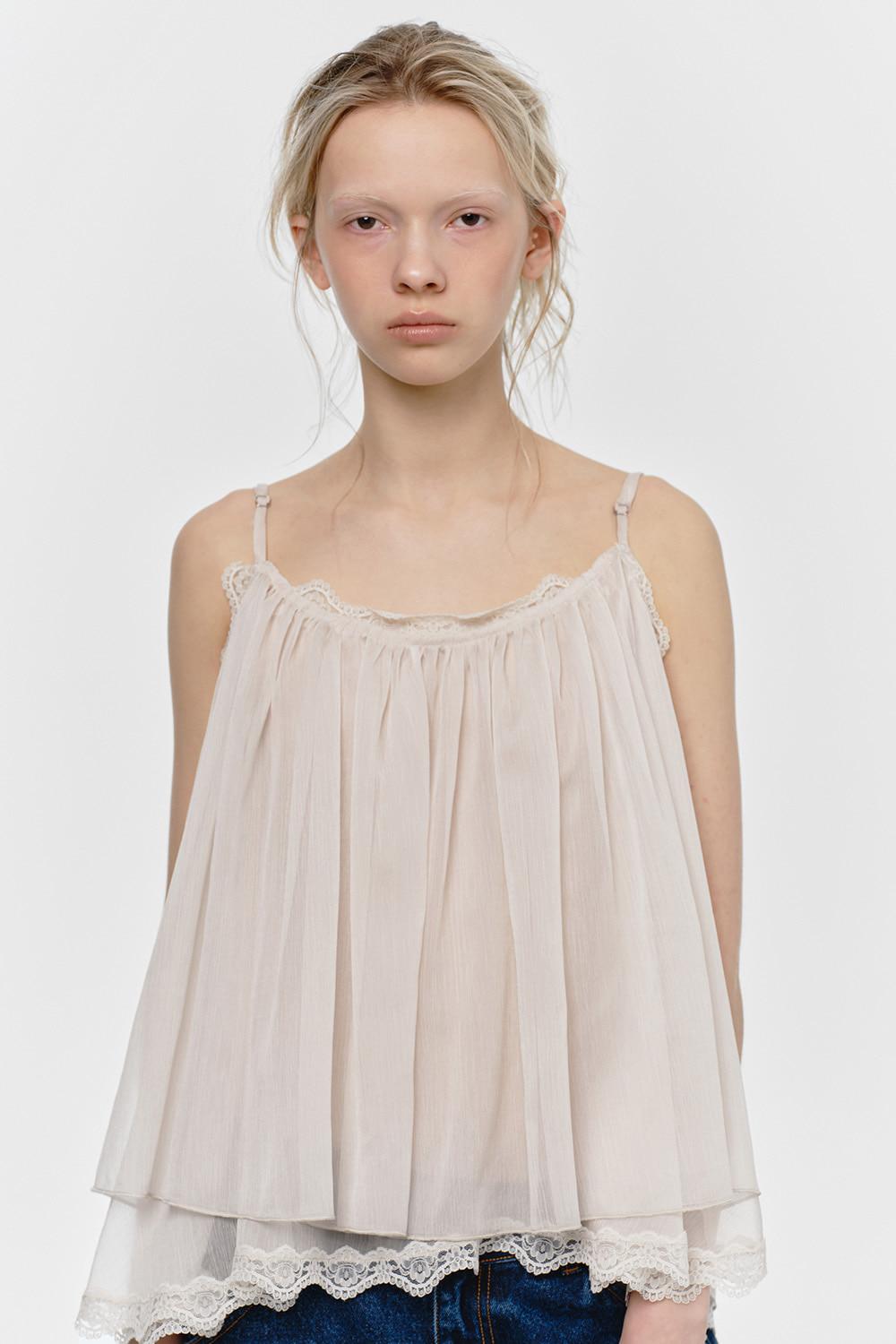 ANGLED LACE SLEEVELESS BLOUSE, CREAM