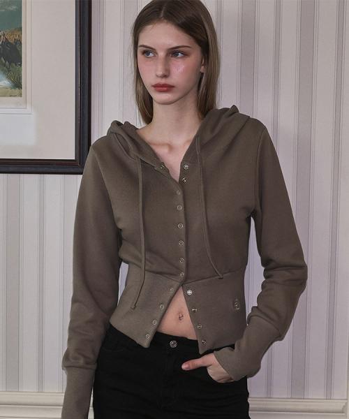 Eyelet Point Hood Zip-up [Khaki]