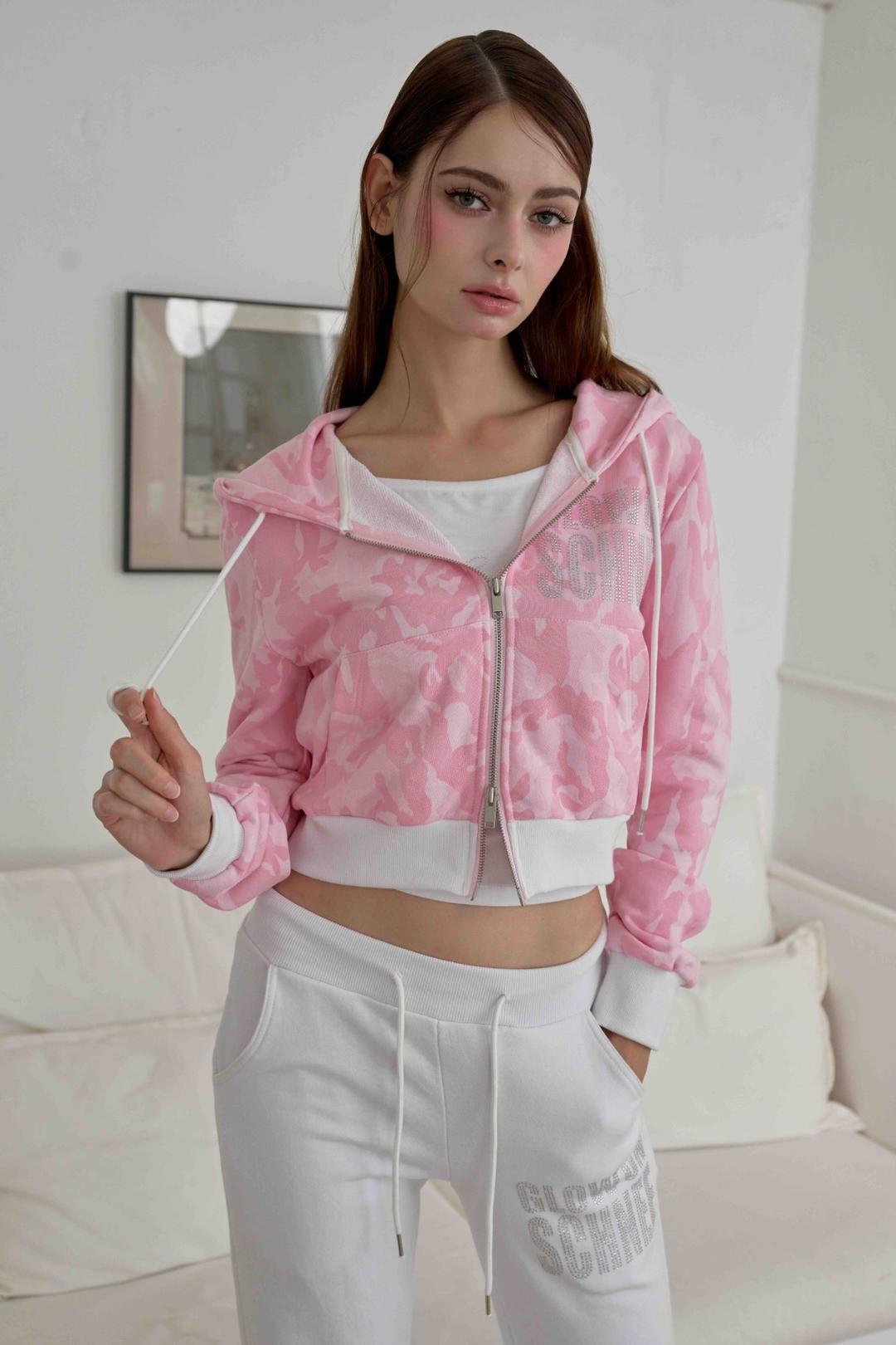 BABY CAMO HOOD ZIP UP - PINK BEBE