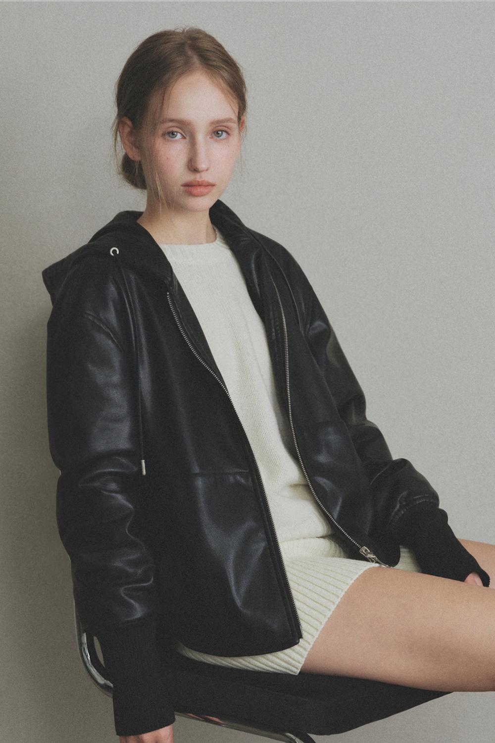 스트림 플란넬 레더 후드집업_Black