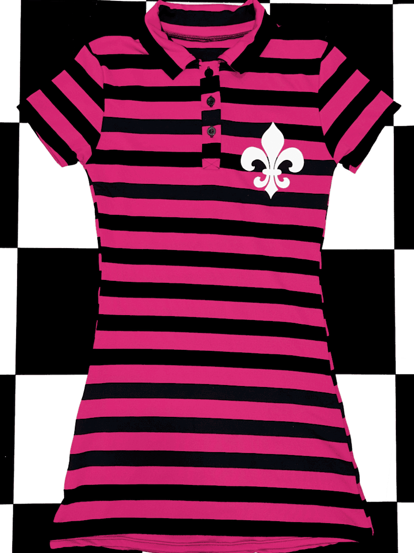 FLEUR DE LIS POLO DRESS IN PINK STRIPES