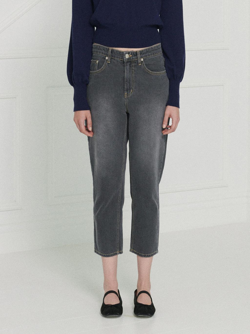 Mum Crop Denim Pants (Grey)