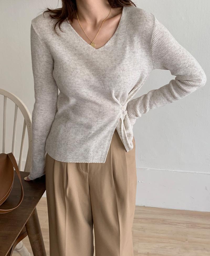 에이치다  뱀부 간절기 투웨이 골지 랩 봄 가을 니트 (봄니트/ 브이넥니트/ 랩니트/출근룩/하객룩/데이트룩)