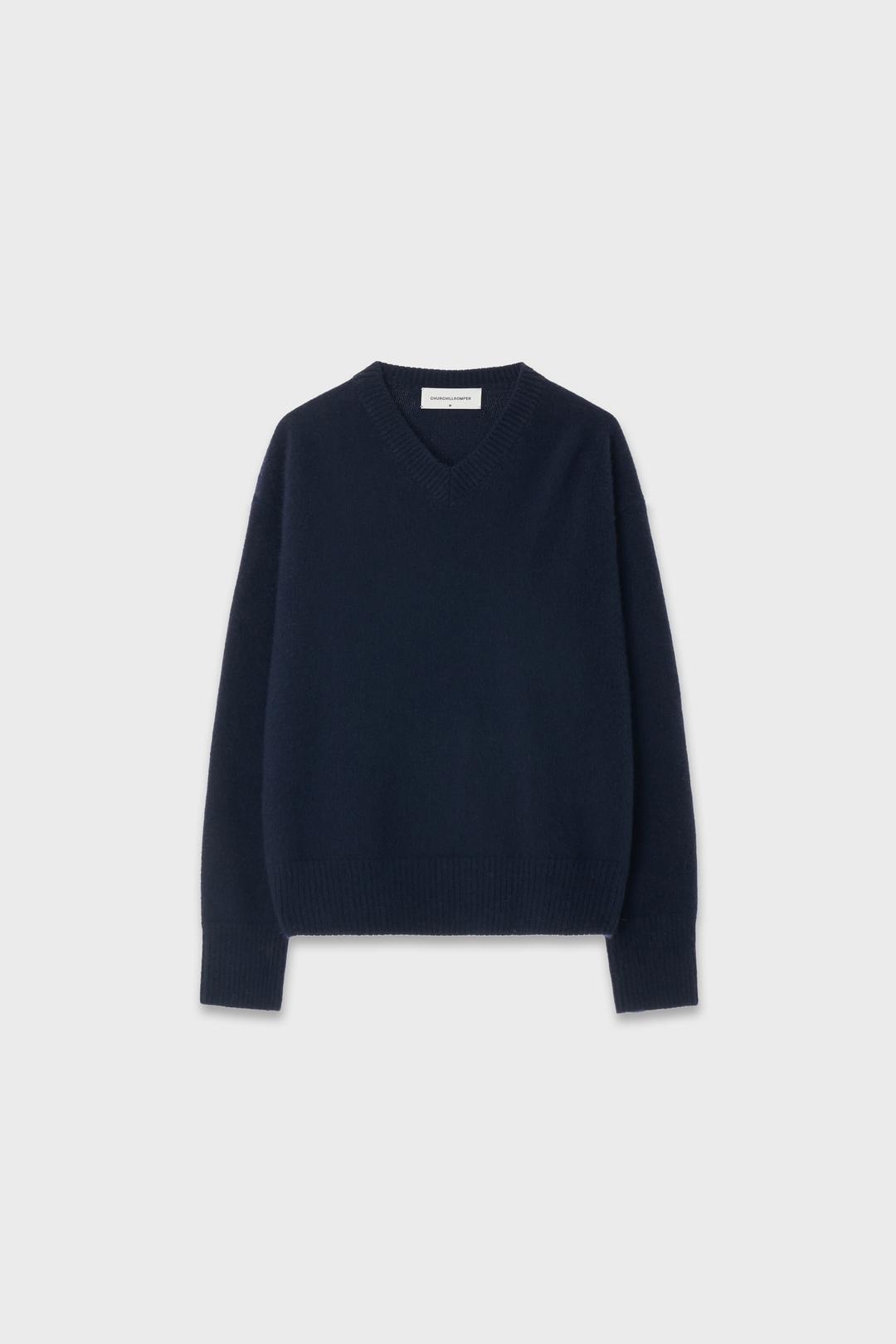 Wool V-neck Pullover Navy