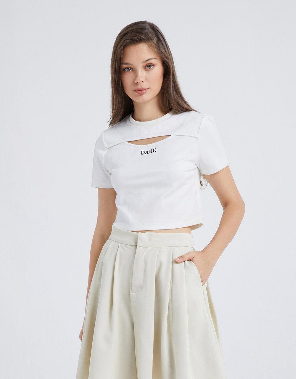 크루넥 스키니 티셔츠 - 화이트 / S