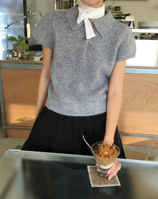 솔꾸 *주문폭주*추천! 피칸 앙고라 반팔 카라 knit (5color)