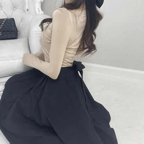 당일발송!올리비아 하이웨이스트 코튼 플레어 리본 롱 스커트 봄 여름 가을 뒷밴딩 치마 데일리 룩