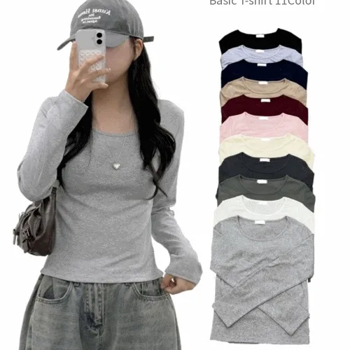 [기본티정착💓/고퀄/말라보이는핏!] 리드 유넥 라운드 무지 긴소매 티셔츠 긴팔티 기본티 (11Col)