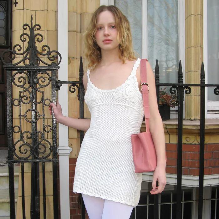Rose Embroidered Knit Sleeveless Dress (Cream)