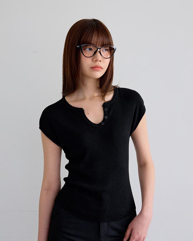 [장마특가]AR_Little v-neck short sleeve top_BLACK