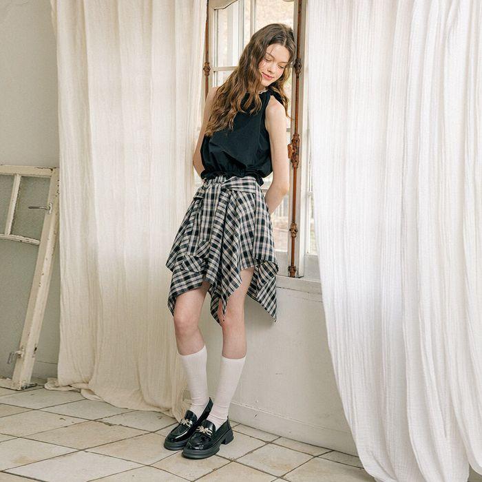 DD_Check layered skirt_BLACK
