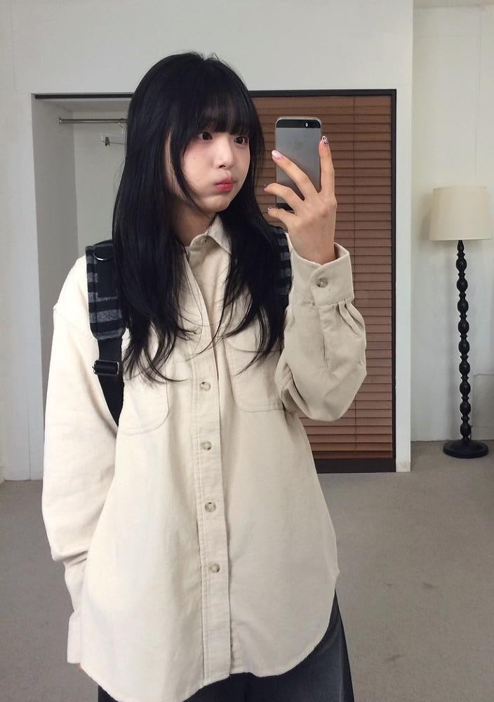 데일리 포켓 버튼 코듀로이 긴팔 셔츠 (4color)