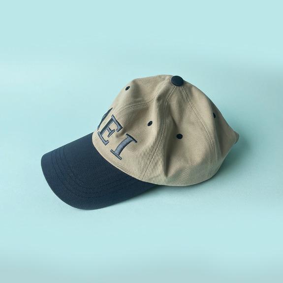 Aeiou Logo Lettering Cap Navy and Khaki Beige