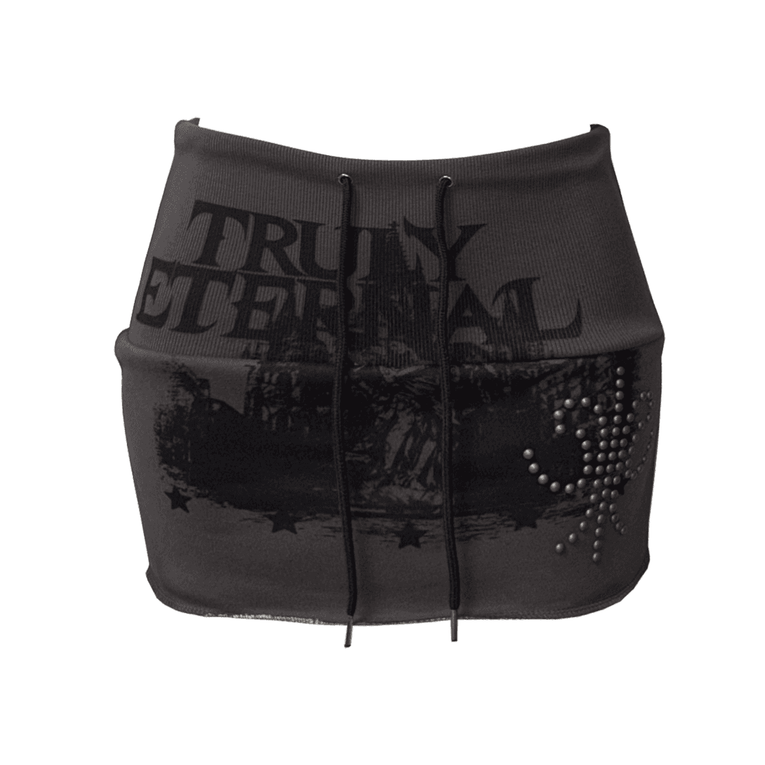 y2k Printing Banding Mini Skirt (Charcoal)