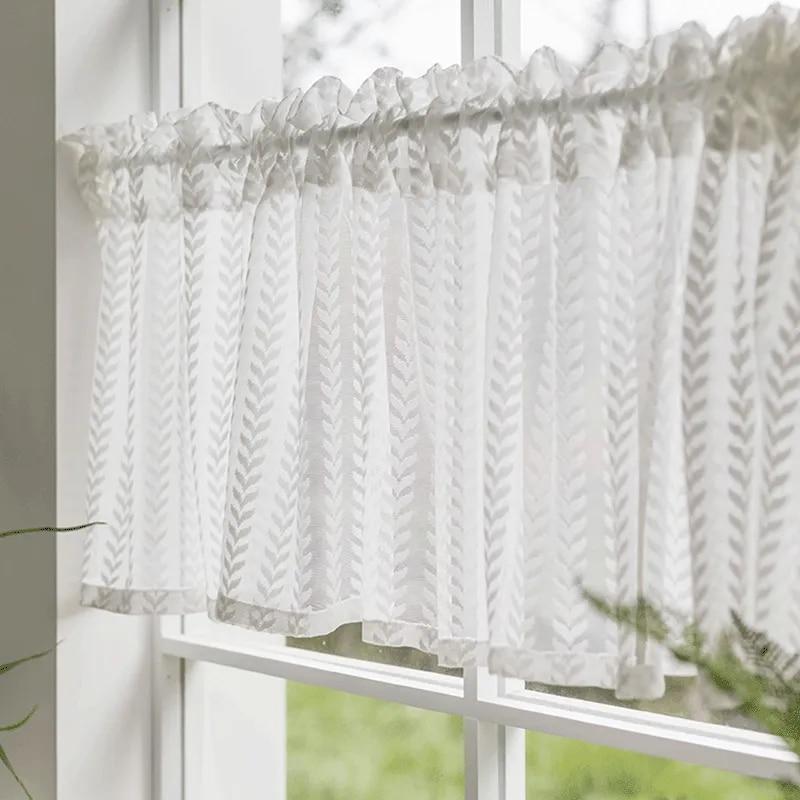 단색 흰색 짧은 커튼, 자체 접착 작은 커튼, 밀 패턴 짧은 코티나, 침실 거실 주방 장식