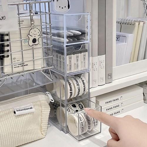 투명 틈새 4단 수납함 악세사리 필기도구 안경 다용도 정리함