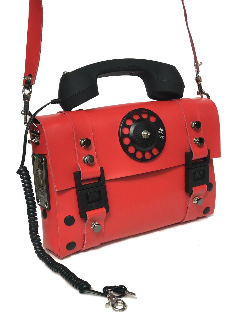 red shoulder bag retro black telephone handle