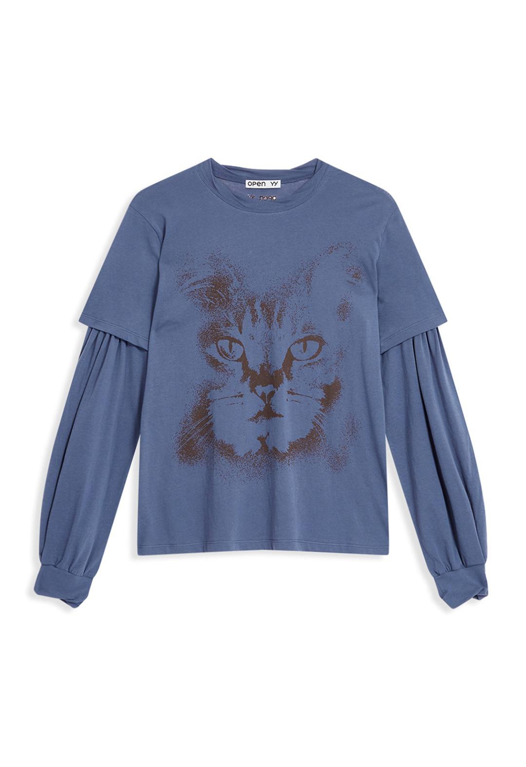 LAYERED CAT T-SHIRT, PURPLE